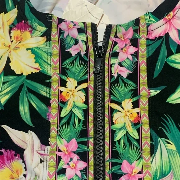 Tommy Bahama Orchid Garden Swim Rash Guard Top Full Zip Size XS UPF 50 NWT
